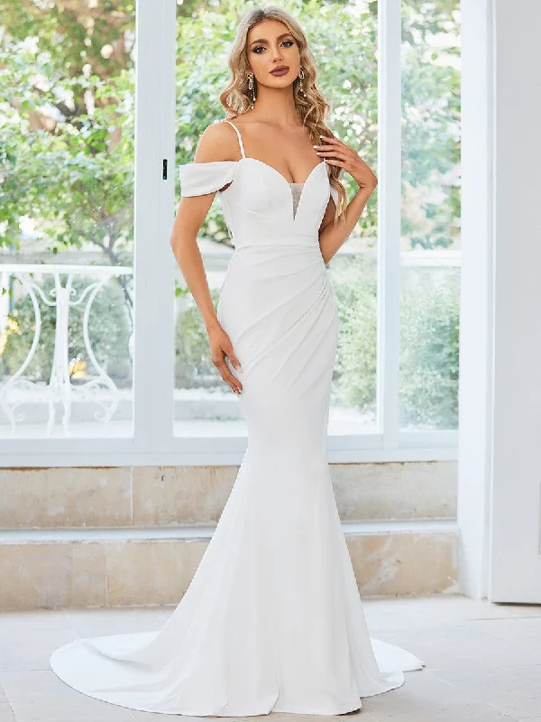 Hurry, While Stocks Last Spaghetti Strap Mermaid Pleated Deep V-Neck Wedding Dress