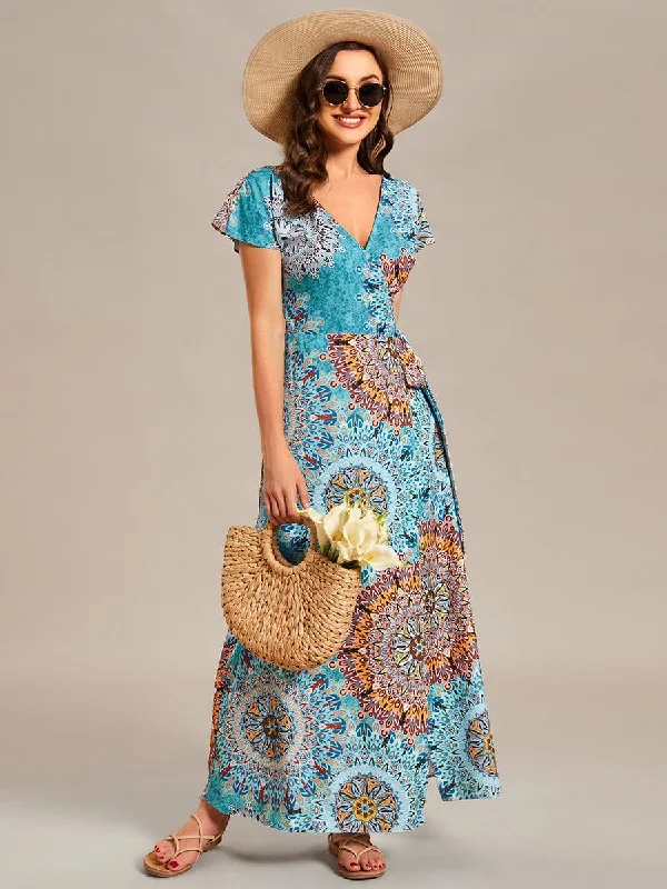 Flash Shopping Deal Summer One-Piece Printed Short Sleeve Tie-Waist Wedding Guest Dress Flash Shopping Deal Summer One-Piece Printed Short Sleeve Tie-Waist Wedding Guest Dress