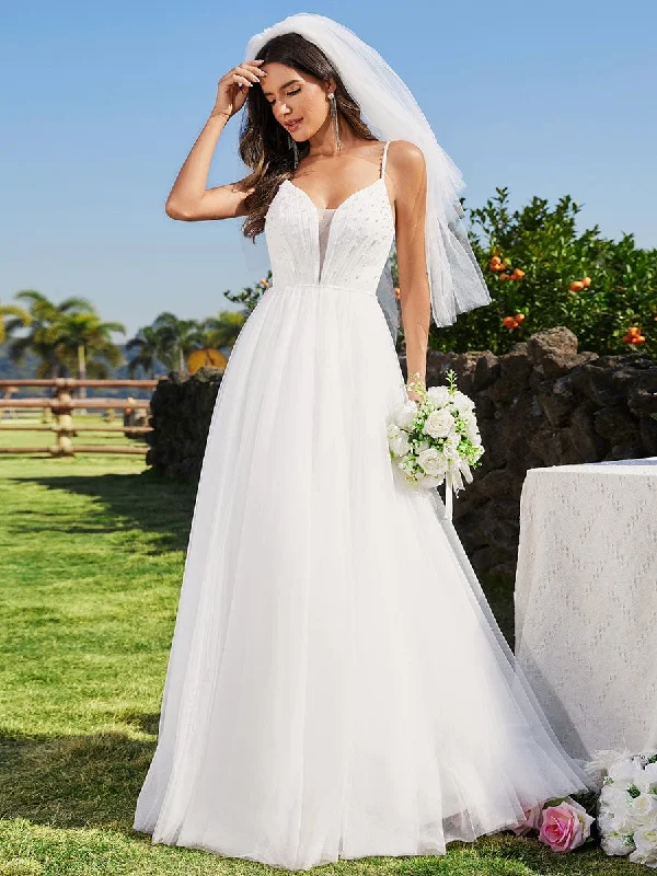 Shop More, Save More V-Neck A-Line Wedding Dress featuring Delicate Pearl Accents