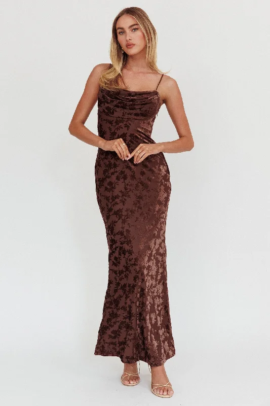 Offer Ending Soon Well Versed Burnout Velvet Maxi Dress Chocolate
