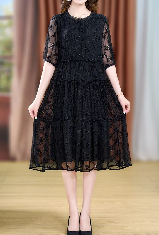 Buy More, Save More Lace hollowed-out black knit  dress