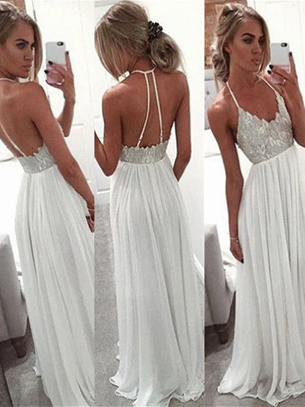 Crazy Price Cuts A Line Halter Neck White Backless Floor Length Chiffon Prom Dress, White Backless Formal Dress Crazy Price Cuts A Line Halter Neck White Backless Floor Length Chiffon Prom Dress, White Backless Formal Dress