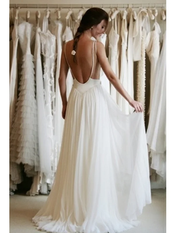 Big Offers A Line Ivory Backless Lace Wedding Dresses, Backless Lace Prom Dresses