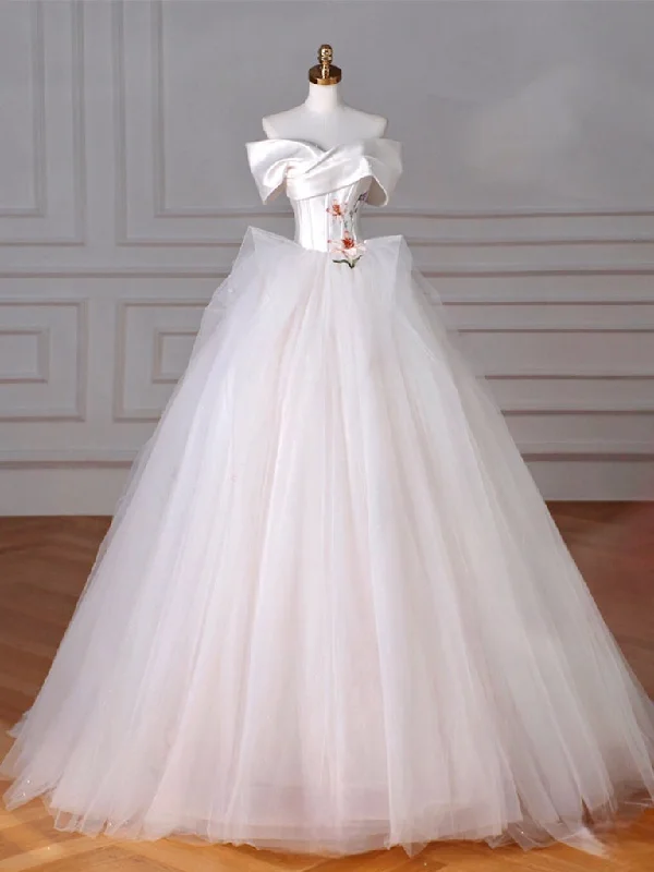 Weekend Only Deals A-Line Off Shoulder Tulle Beige Long Prom Dress, Beige Tulle Long Formal Dress Weekend Only Deals A-Line Off Shoulder Tulle Beige Long Prom Dress, Beige Tulle Long Formal Dress