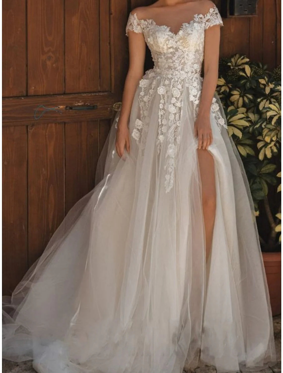 Weekend Best Price Deals A-line/Princess Off Shoulder and Floor Lace Wedding Dress