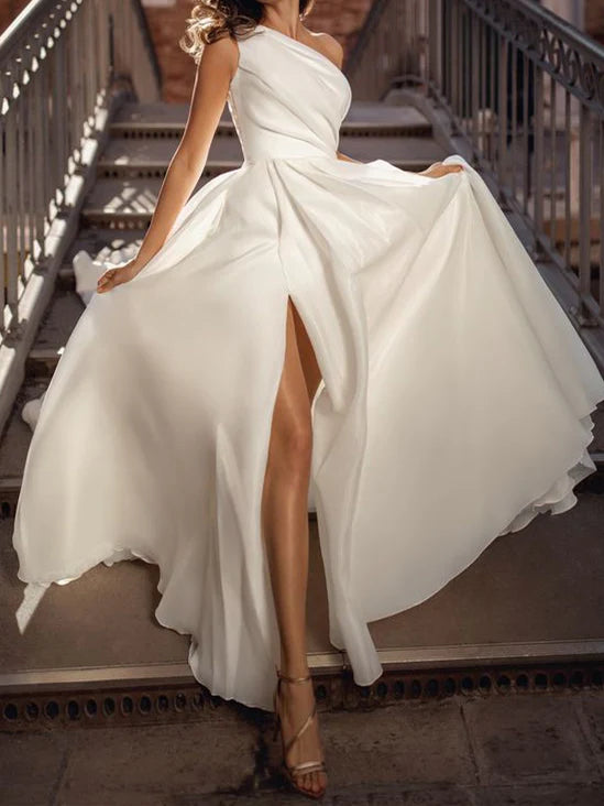 Weekend Wonders A-line/Princess One Shoulder and Floor Length Split Wedding Dress