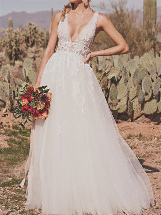Weekend Bargain Deals A-Line/Princess V-Neck Floor-Length Wedding Dress
