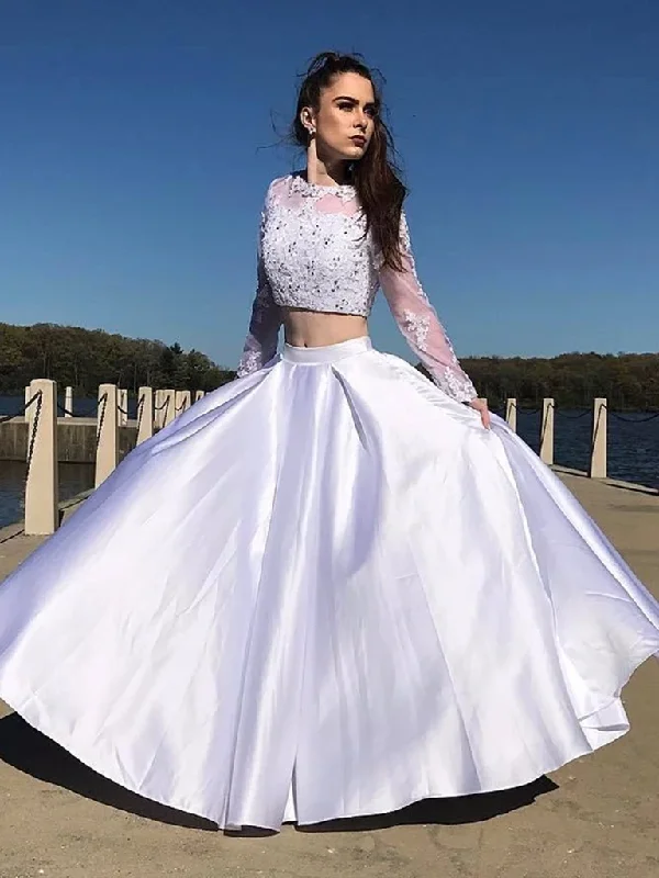Weekend Bargain Blast A Line Round Neck Long Sleeves 2 Pieces White Lace Prom Dresses, Two Pieces White Lace Long Sleeves Formal Evening Dresses Weekend Bargain Blast A Line Round Neck Long Sleeves 2 Pieces White Lace Prom Dresses, Two Pieces White Lace Long Sleeves Formal Evening Dresses