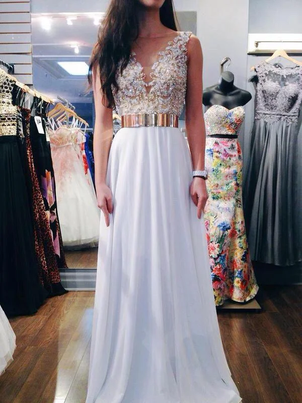 One-Stop Shop Sale A Line Round Neck White Chiffon Prom Dress, Wedding Dress, Lace Formal Dresses One-Stop Shop Sale A Line Round Neck White Chiffon Prom Dress, Wedding Dress, Lace Formal Dresses