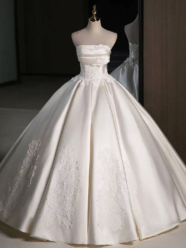 Weekend Super Sale Alert A-Line Satin Lace ivory Long Wedding Dress, Lace Weeding Party Dress Weekend Super Sale Alert A-Line Satin Lace ivory Long Wedding Dress, Lace Weeding Party Dress