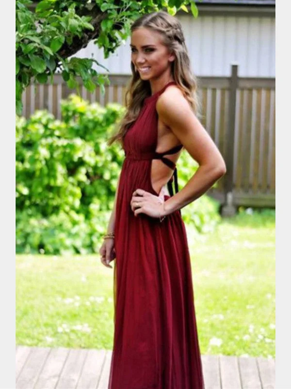 Exclusive Savings A Line Sleeveless Backless Maroon Prom Dress, Maroon Formal Dress, Maroon Bridesmaid Dress