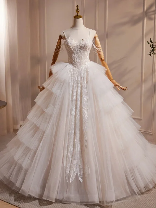 Weekend Special Bargains A-Line Sweetheart Neck Tulle Lace Light Champagne Long Wedding Dress with Beads Weekend Special Bargains A-Line Sweetheart Neck Tulle Lace Light Champagne Long Wedding Dress with Beads