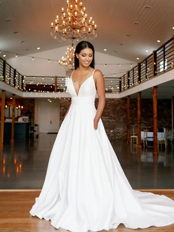 Weekend Shopping Highlights A Line V Neck Lace White Long Wedding Dresses, Lace White Prom Dresses, V Neck White Lace Evening Dresses Weekend Shopping Highlights A Line V Neck Lace White Long Wedding Dresses, Lace White Prom Dresses, V Neck White Lace Evening Dresses