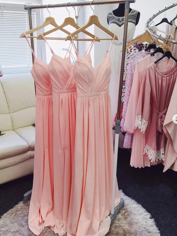 Only for You A Line V Neck Pink Chiffon Long Prom Dresses, Pink Long Bridesmaid Formal Dresses Only for You A Line V Neck Pink Chiffon Long Prom Dresses, Pink Long Bridesmaid Formal Dresses