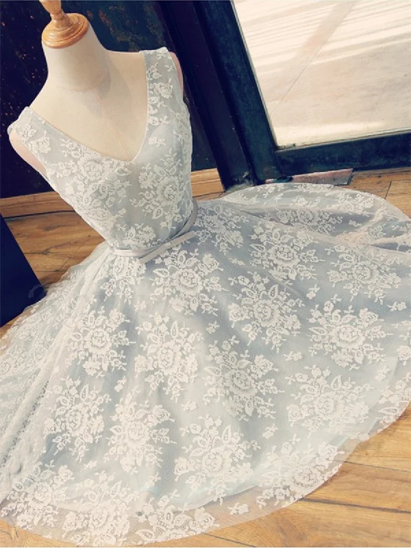Weekend Bargain Weekends A Line V Neck Short Lace Prom Dresses, Homecoming Graduation Dresses, Short Lace Bridesmaid Dresses Weekend Bargain Weekends A Line V Neck Short Lace Prom Dresses, Homecoming Graduation Dresses, Short Lace Bridesmaid Dresses