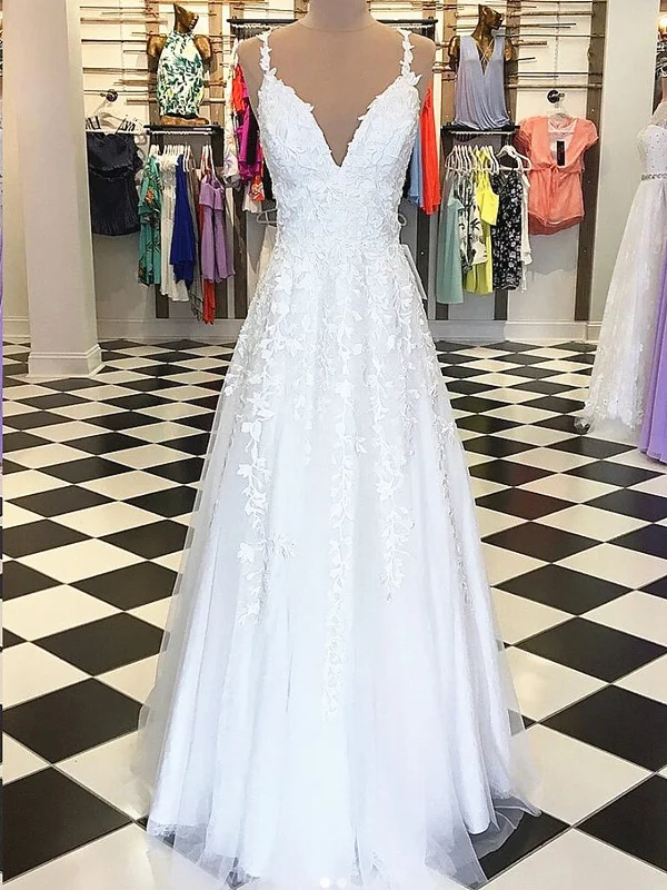 Weekend Buy One Get One A Line V Neck White Lace Prom Dresses, White Lace Formal Graduation Bridesmaid Dresses Weekend Buy One Get One A Line V Neck White Lace Prom Dresses, White Lace Formal Graduation Bridesmaid Dresses
