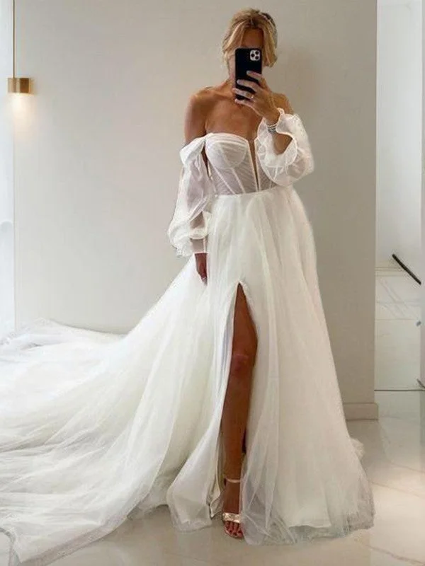 Best Deal of the Day A-shaped Sweetheart Long sleeved sheer tight fitting corset and floor length wedding dress Best Deal of the Day A-shaped Sweetheart Long sleeved sheer tight fitting corset and floor length wedding dress
