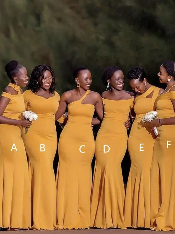 Big Offers African Girl Yellow Wedding Guest Dress Mismatched Bridesmaid Dresses