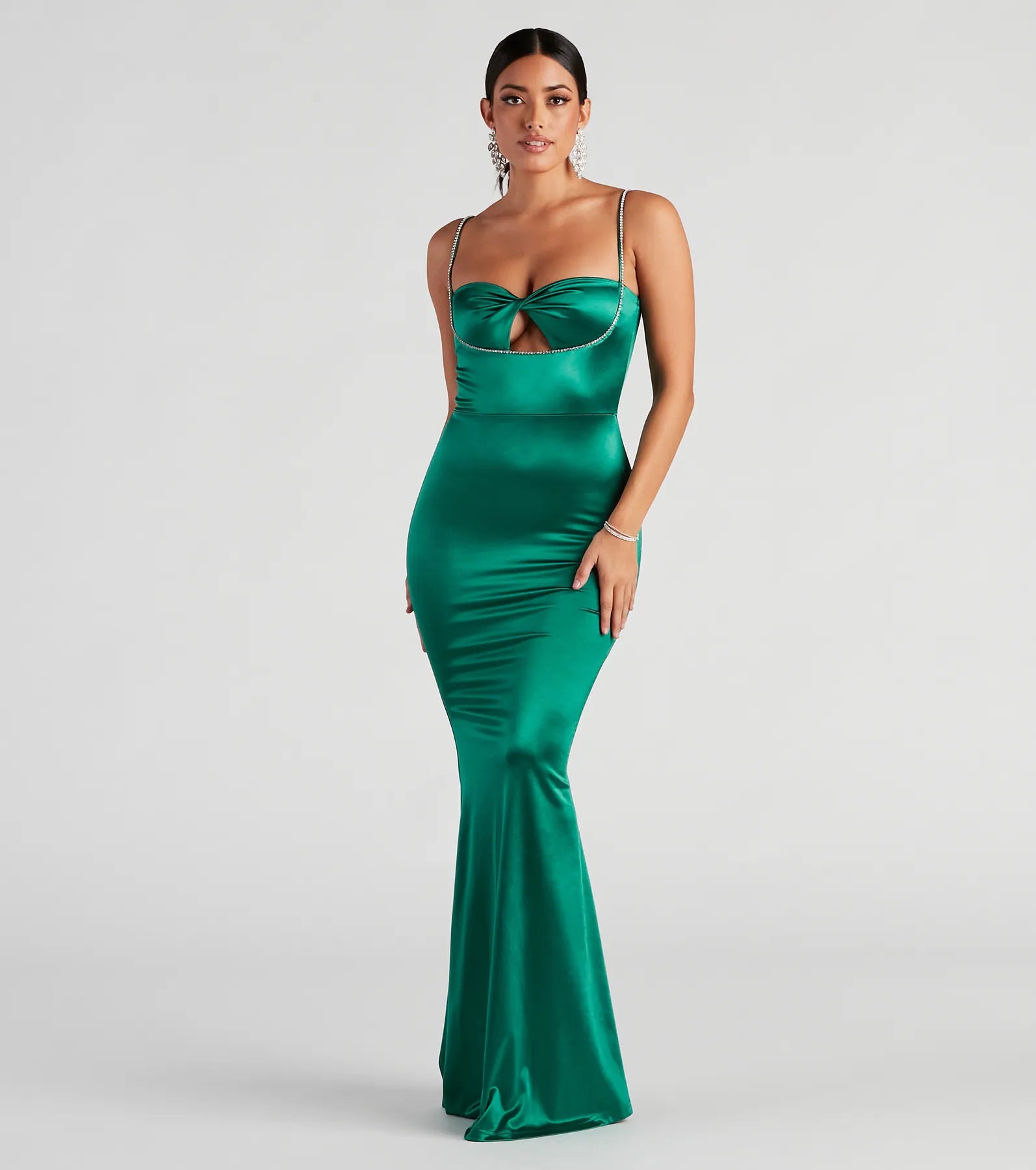 Weekend Only Steals Analynn Formal Satin Rhinestone Trim Dress
