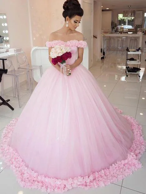 Price Slash Ball Gown Wedding Dresses Sweep/Brush Train Hand-Made Flower Chic Bridal Gown JKW142 Price Slash Ball Gown Wedding Dresses Sweep/Brush Train Hand-Made Flower Chic Bridal Gown JKW142