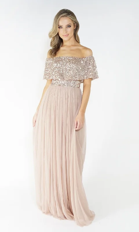 Weekend Massive Discounts Bardot style tulle dress with delicate sequins
