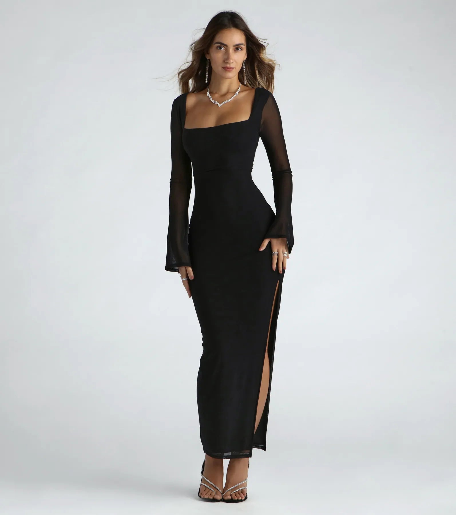 Special Price Drop Becka Formal Mesh High Slit Long Dress