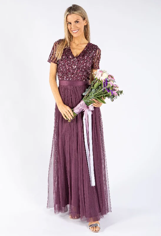 Exclusive Offer Berry V NECK SEQUIN AND TULLE DRESS WITH TIE WAIST