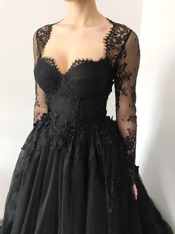 Weekend Discount Rush Black gothic corset wedding 3D lace floral tulle dress, alternative bride dress,DS9579 Weekend Discount Rush Black gothic corset wedding 3D lace floral tulle dress, alternative bride dress,DS9579