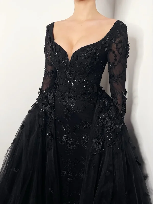 Weekend Limited-Time Offers Black Gothic elegant 3D floral beaded wedding dress, open back train tulle gown,DS9580 Weekend Limited-Time Offers Black Gothic elegant 3D floral beaded wedding dress, open back train tulle gown,DS9580