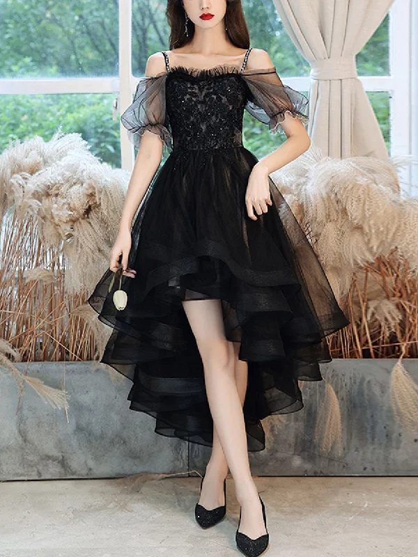 Weekend Discount Extravaganza Black Sweetheart Tulle Lace High Low Prom Dress, Black Homecoming Dress Weekend Discount Extravaganza Black Sweetheart Tulle Lace High Low Prom Dress, Black Homecoming Dress