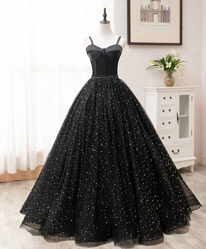 Time-Sensitive Offer Black Sweetheart Tulle Long Prom Dress, Black Formal Sweet 16 Dress