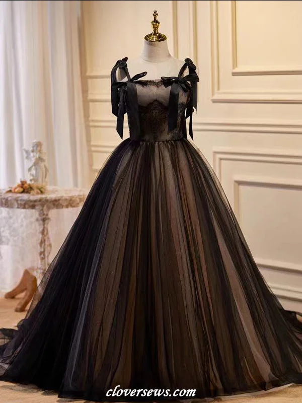 Weekend Sale Marathon Black Tulle Lace Bowknot Straps Ball Gown Halloween Wedding Dresses, CP1164 Weekend Sale Marathon Black Tulle Lace Bowknot Straps Ball Gown Halloween Wedding Dresses, CP1164