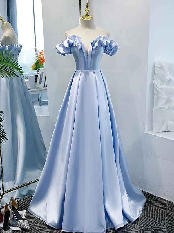 Weekend Offers You Love Blue A-line Off Shoulder Long Prom Dress, Blue Evening Dress Weekend Offers You Love Blue A-line Off Shoulder Long Prom Dress, Blue Evening Dress