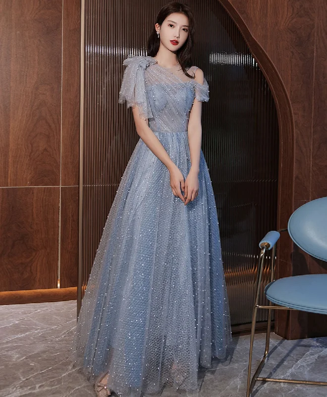 Today Only Blue One Shoulder Tulle Long Prom Dress Blue Tulle Formal Dress