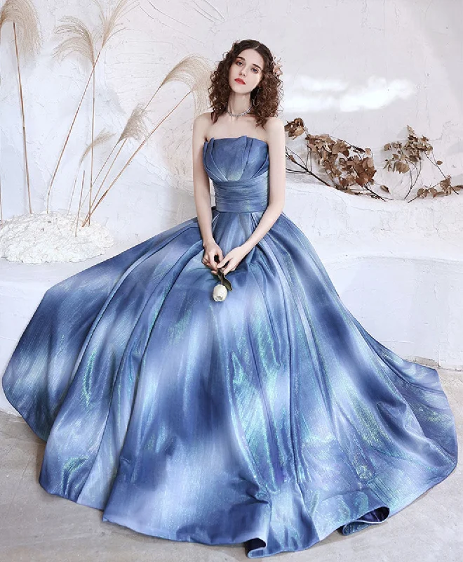 Flash Shopping Deal Blue Satin Long Prom Dress, Blue Aline Formal Evening Dresses