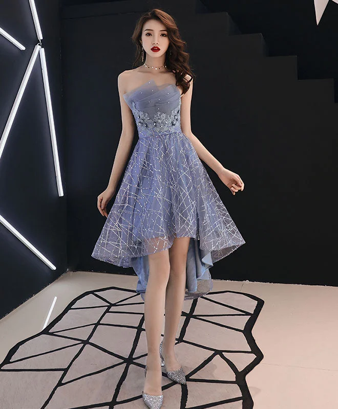 Limited-Time Flash Deal Blue Tulle Lace Short Prom Dress, Blue Evening Dress