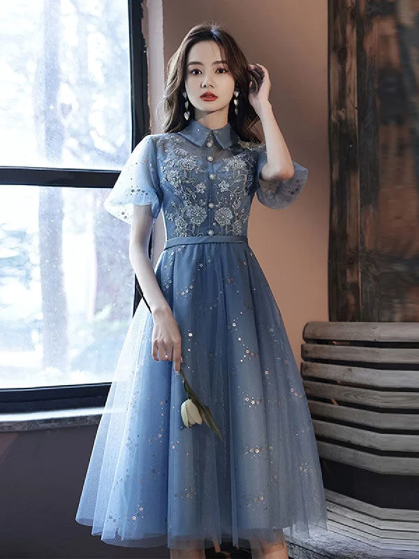Weekend Clearance Frenzy Blue Tulle Lace Short Prom Dress, Blue Tulle Puffy Homecoming Dress Weekend Clearance Frenzy Blue Tulle Lace Short Prom Dress, Blue Tulle Puffy Homecoming Dress