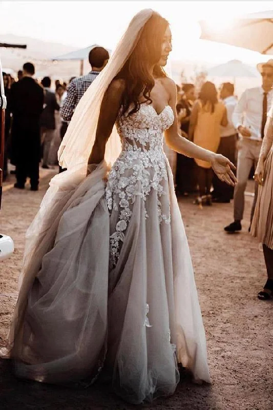 Hot Savings Alert Boho Sweetheart Wedding Dress Bridal Gowns With 3D Lace Applique ,DS2675