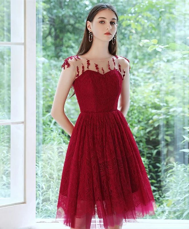 Price Slash Event Burgundy Short Prom Dress, Burgundy Homecoming Dress with Beading Sequin