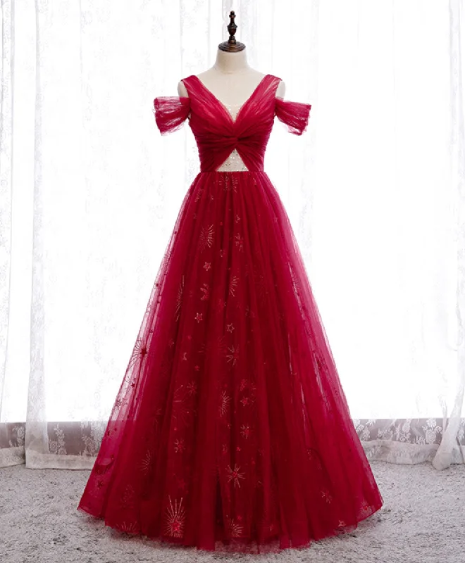 Weekend Flash Deals Burgundy V Neck Tulle Lace Long Prom Dress Burgundy Evening Dress Weekend Flash Deals Burgundy V Neck Tulle Lace Long Prom Dress Burgundy Evening Dress