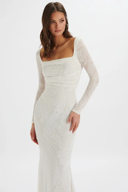 Weekend Special Sale BETSY Burnout Stretch Devore Drape Back Maxi in White