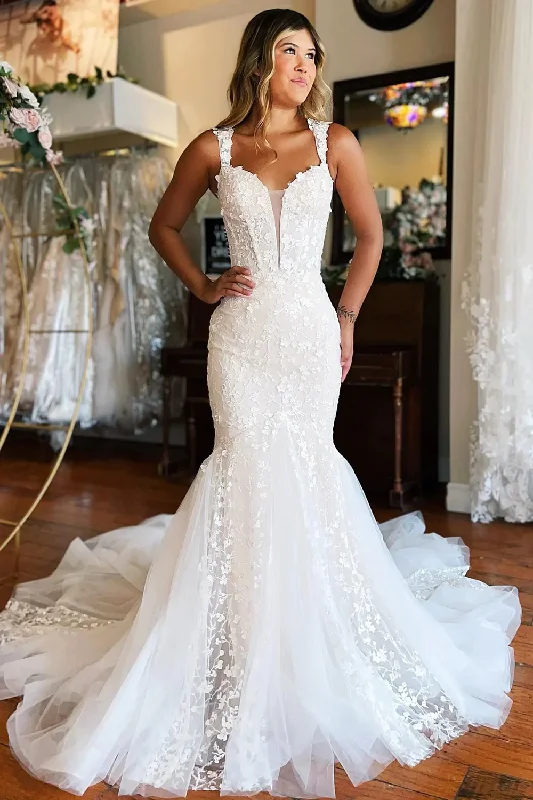 Weekend Shopping Highlights White Off-The-Shoulder Mermaid Tulle Prom Wedding Dress,DP967