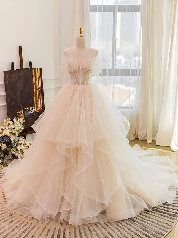 Weekend Bargain Time Champagne Tulle Lace Long Wedding Dress, Lace Tulle Wedding Gown Weekend Bargain Time Champagne Tulle Lace Long Wedding Dress, Lace Tulle Wedding Gown