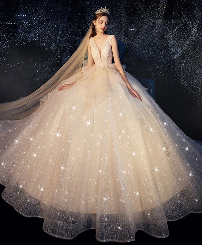 Best Deal of the Day Champagne Tulle Wedding Dress, Champagne Tulle Bridal Gown