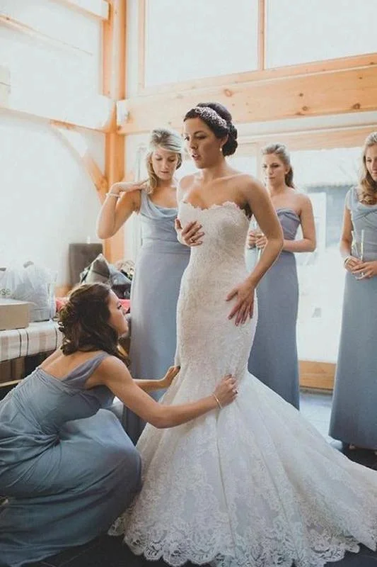 Big Bargain Bonanza One Shoulder Dusty Blue Chiffon Bridesmaid Dresses