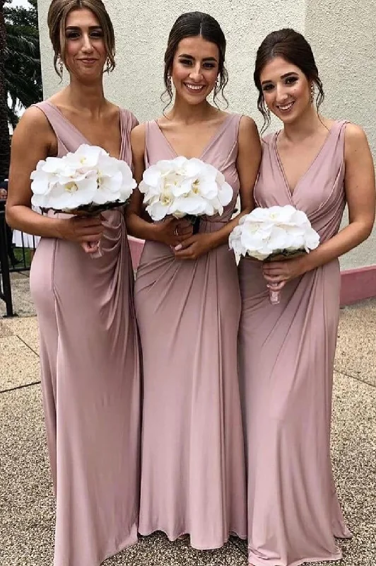 Exclusive Weekly Sale Cheap Sleeveless Deep V Neck Chiffon Blush Pink Bridesmaid Dresses Exclusive Weekly Sale Cheap Sleeveless Deep V Neck Chiffon Blush Pink Bridesmaid Dresses