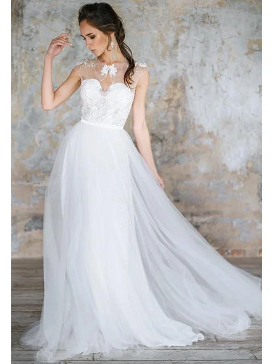 Instant Savings Chic Wedding Dresses A-line Scoop Rhinestone Short Train Tulle Bridal Gown JKW153 Instant Savings Chic Wedding Dresses A-line Scoop Rhinestone Short Train Tulle Bridal Gown JKW153