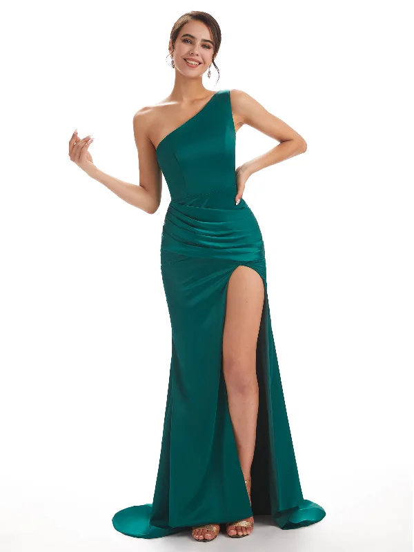 Weekend Must-Have Offers Sexy Soft Satin Side Slit One Shoulder Long Mermaid Bridesmaid Dresses Online Weekend Must-Have Offers Sexy Soft Satin Side Slit One Shoulder Long Mermaid Bridesmaid Dresses Online