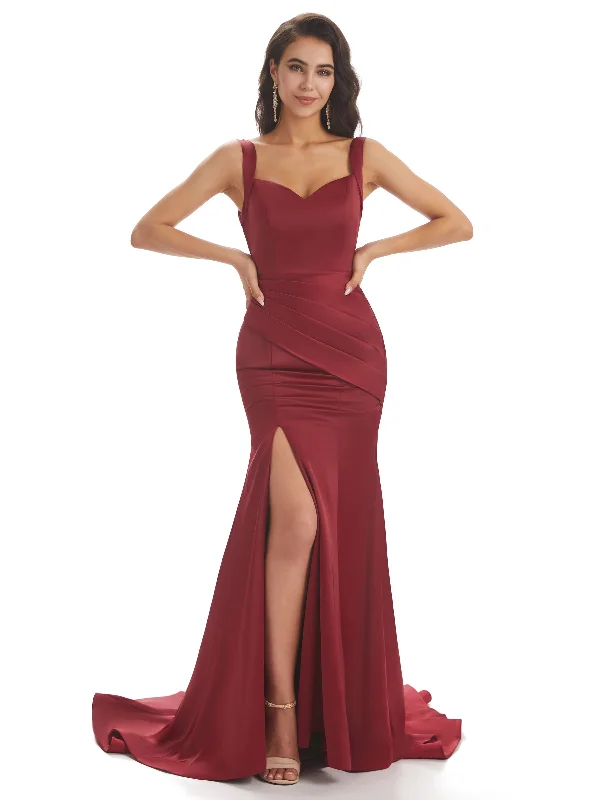 Flash Sale Sexy Soft Satin Side Slit Straps Square Floor-Length Mermaid Bridesmaid Dresses Online Flash Sale Sexy Soft Satin Side Slit Straps Square Floor-Length Mermaid Bridesmaid Dresses Online