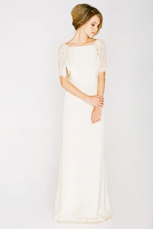 Weekend Buy One Get One CR6380 Elegant Cream Wedding Dress, Resonating Old Hollywood Glamour Weekend Buy One Get One CR6380 Elegant Cream Wedding Dress, Resonating Old Hollywood Glamour